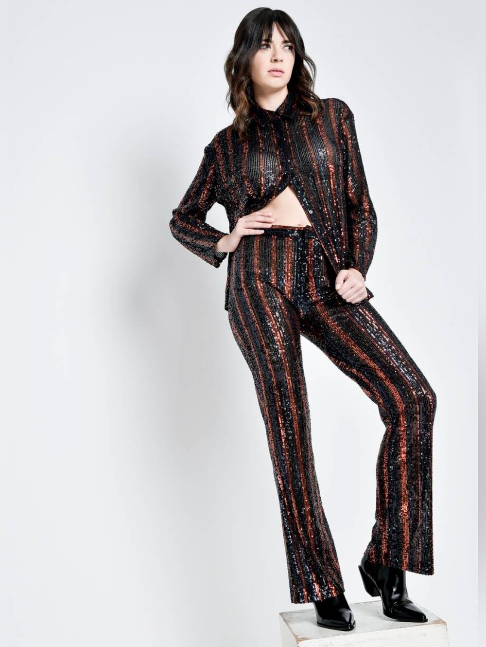 Zara Sequin Striped Set - Top & Pants